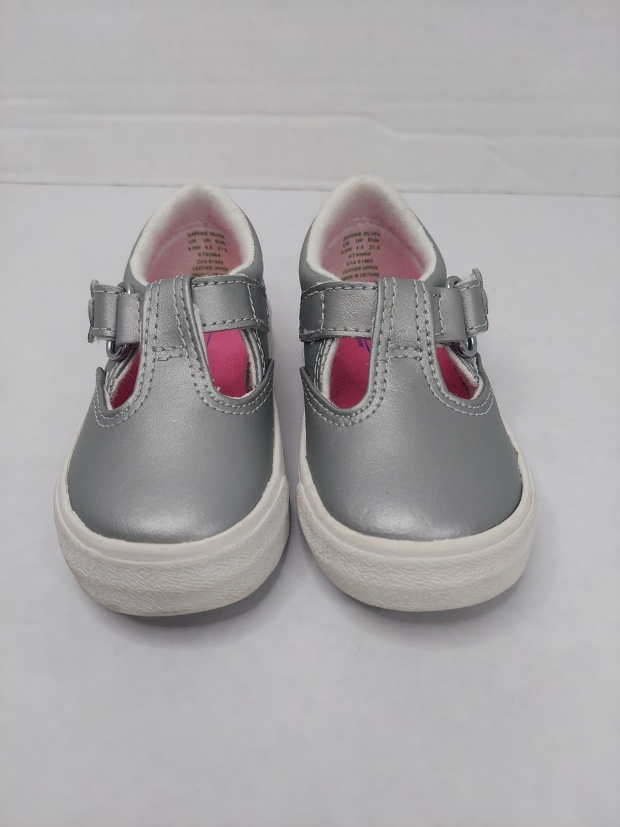 ユウ Keds Little Girls 5 W Daphne Silver Mary Jane Shoes Hook Loop T