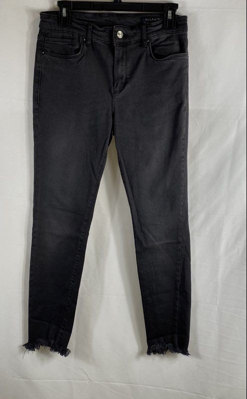 AllSaints Women's Miller Faded Black Raw Hem Skinny Jeans Sz 28