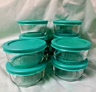 PYREX 1 CUP BOWLS WITH TEAL BLUE LID SET OF 5 NEVER USED NEW WITHOUT BOX
