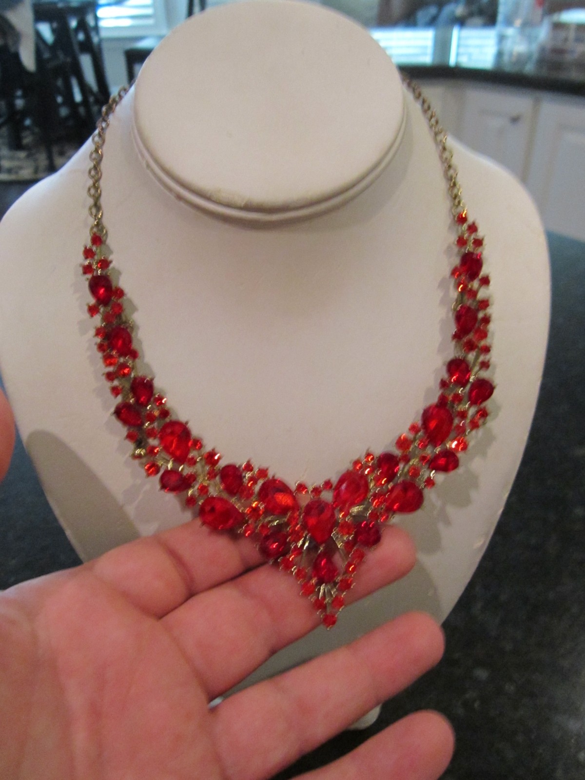 RUBY RED CRYSTAL STATEMENT NECKLACE - SPECTACULAR… - image 1