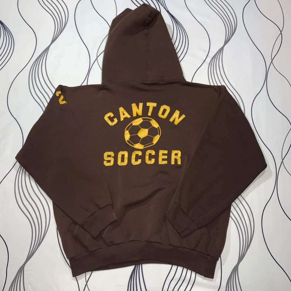 True Vintage 70s Russell Athletic Brown Hoodie Large Canton Soccer Rare Brown - Image 4 of 4
