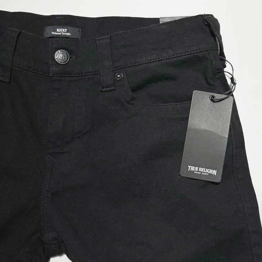 NWT True Religion Jeans Mens 32 Black Ricky Relaxed Straight Flap Pockets $149 thumbnail 6