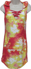 Summer Orange Yellow Tie Dye Hooded Tank Dress Juniors S Beach Boho Cruise NOBO