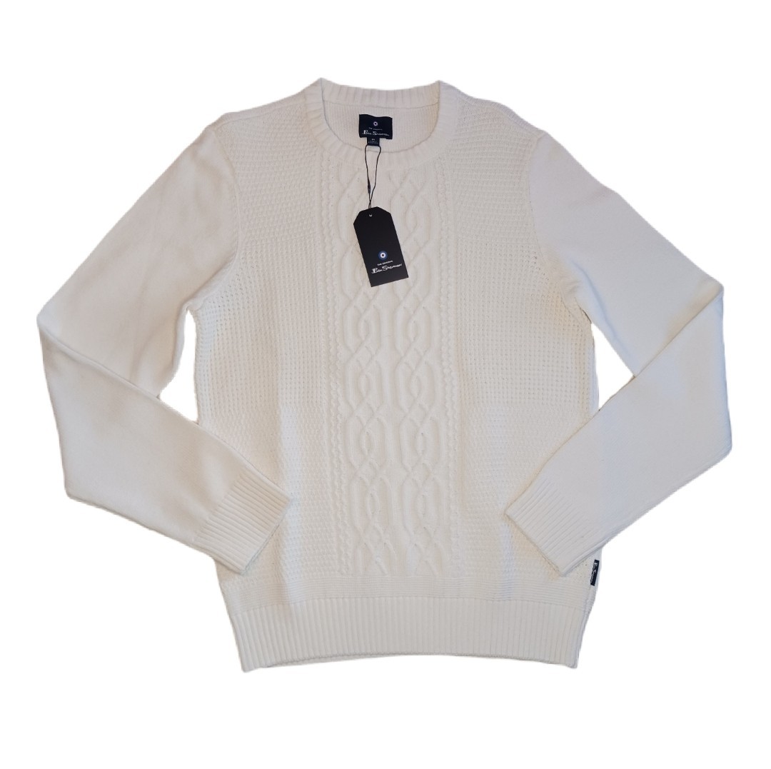 ⭐︎ 様 Ben Sherman Mens Medium Sweater Ivory Knit Long Sleeve Pullover
