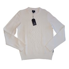 Ben Sherman Mens Medium Sweater Ivory Knit Long Sleeve Pullover Shirt Mens M