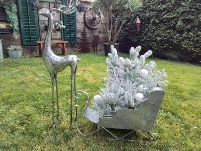Dekoschlitten Hirsch XXXL Metall silber hochwertig handgearbeitet Dekoration NEU