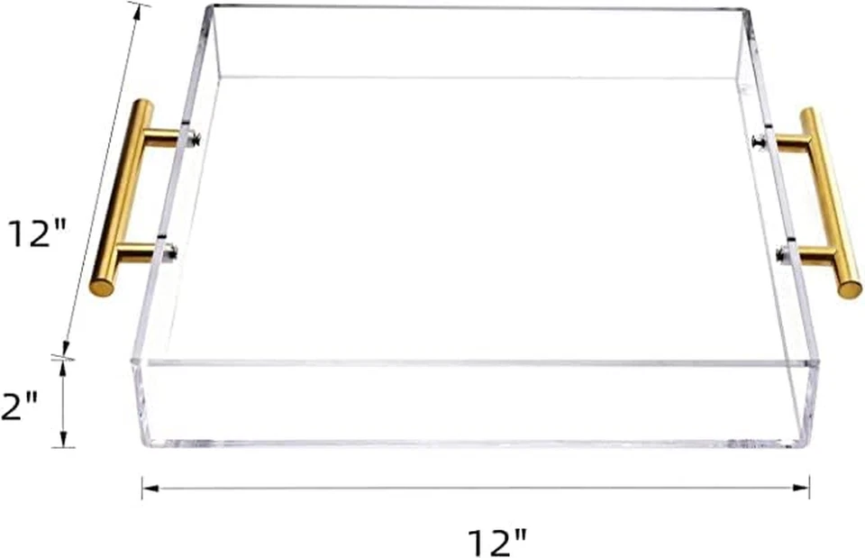 12"X12" Clear Acrylic Serving Tray with Golden Handles, Sturdy Huge Capacity Acr - Image 2 of 4