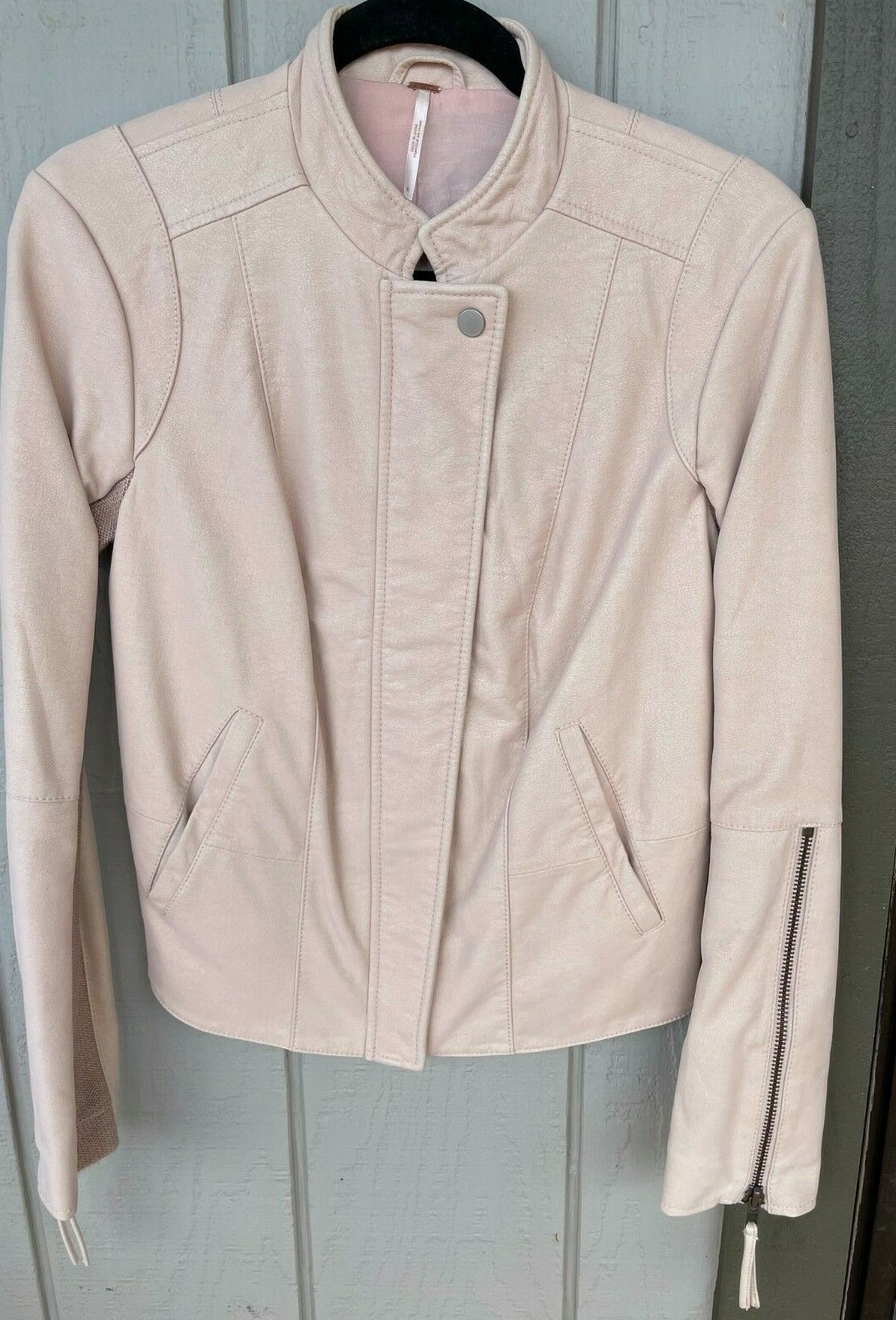 Free People Pink Moto Jacket Vegan 