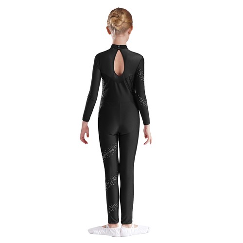Kids Girls Jumpsuit Unitard Dancewear Sparkly Bodysuit Sheer Leotard Dance Mesh - Picture 17 of 56