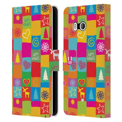 HEAD CASE DESIGNS HIPPIE XMAS LEATHER BOOK WALLET CASE COVER FOR HTC PHONES 1