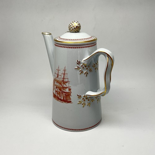 Copeland Spode Trade Winds Red Coffee Pot w/ Lid Sailing Ship Gold Trim 4Cup - Picture 2 of 11