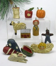 Fork Art Style SHEEP ANGEL HOUSE APPLE Resin Ornaments Set of 11 no maker mark