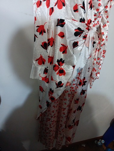 OPT Emilia Floral Print Satin Maxi Dress Size Medium White Red Asymmetrical - Picture 6 of 10