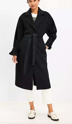 NEW ANN TAYLOR LOFT BLACK PETITE MODERN TIE WAIST TRENCH COAT SIZE SP S