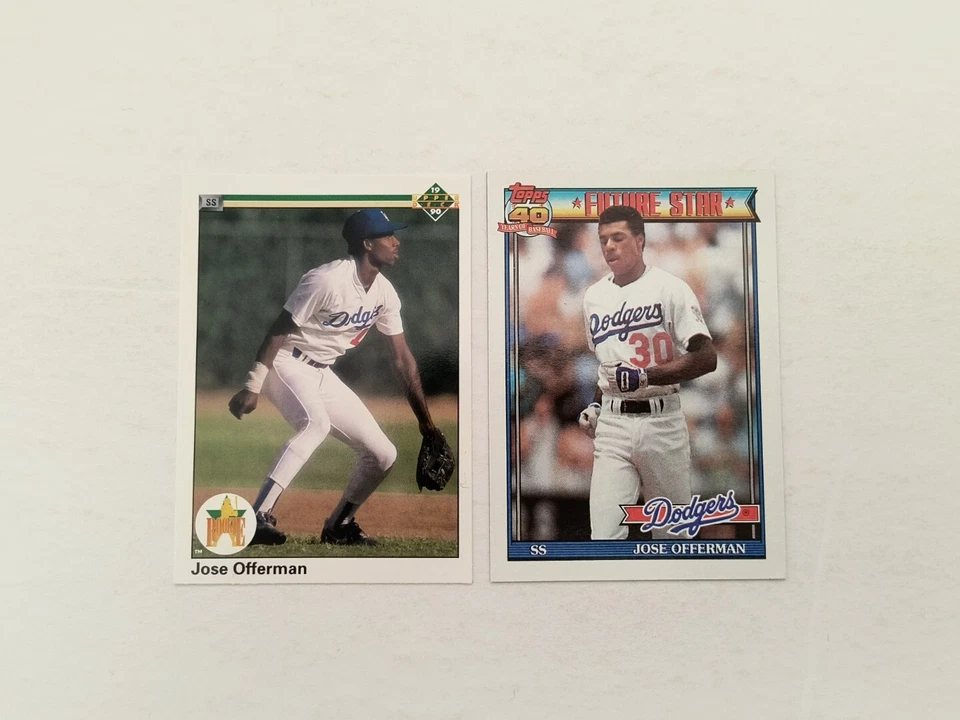 Lote de tarjetas de novato de los Dodgers RC 1990 cubierta superior José Offerman 46 Pedro Astacio Foto 2 de 4
