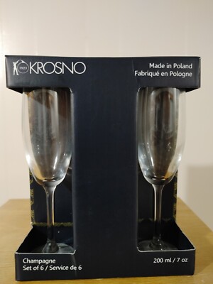 Krosno Poland Stemmed Flute Wine Champagne Glasses Set Of 6 NIB