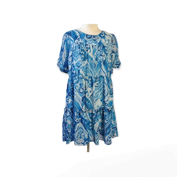 Piper Petite Womens Size 10 Blue Tiered 3/4 Sleeves Shift Babydoll Dress 