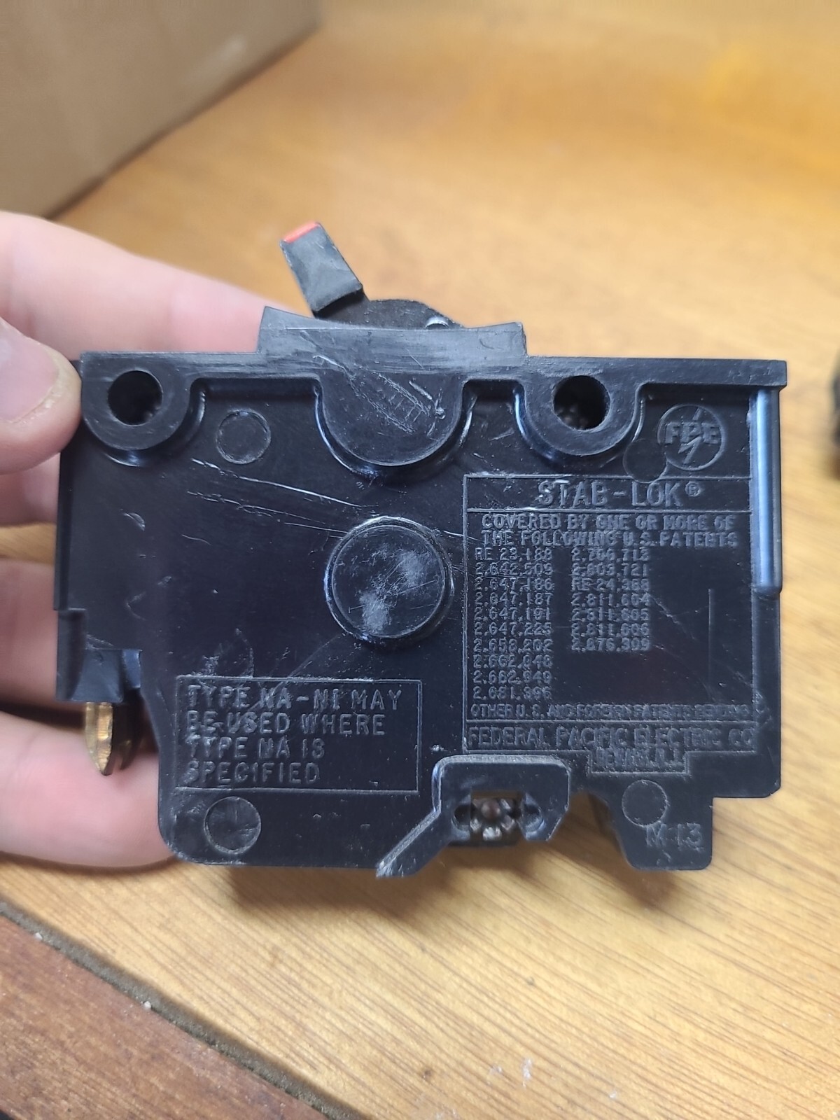 FPE Federal Pacific 1-Pole 20A  Type NA Breaker Stab Lok HACR Full Size 1-Inch