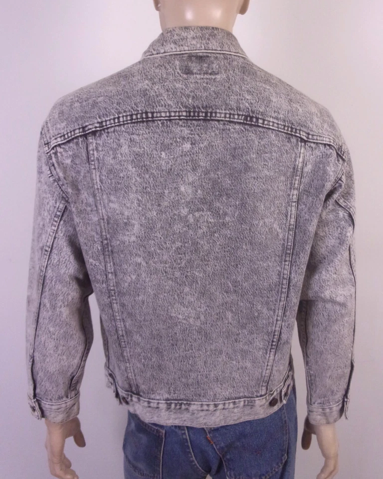 Chaqueta vaquera camionera vintage años 80 90 Levis hecha en EE. UU. negra gris lavado ácido M Foto 3 de 4