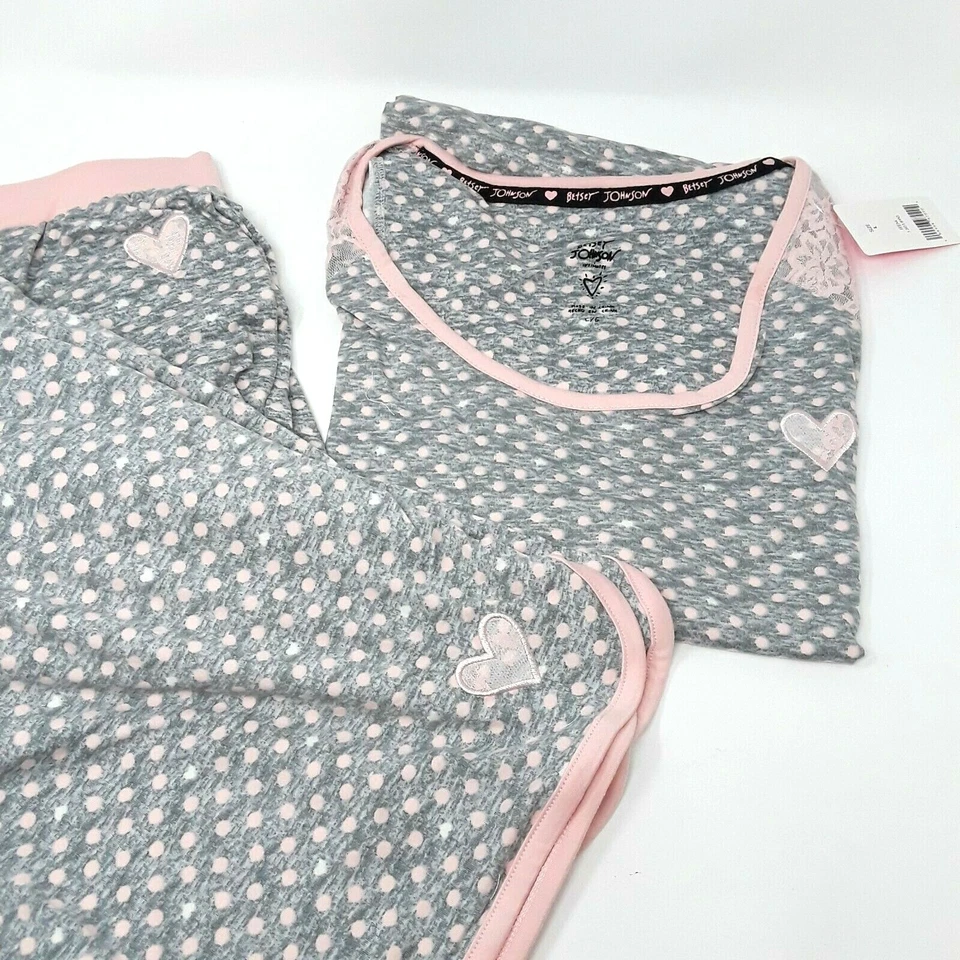 Betsey Johnson XXL Mujer Pijama Gris Corazón Lunares 3 Piezas Tank Shorts Pantalón Foto 2 de 4