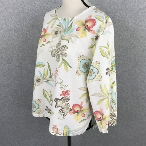 Hot Cotton Marc Ware Linen/Cotton Top Size L Floral Boxy Lagenlook Cottagecore - Picture 4 of 8