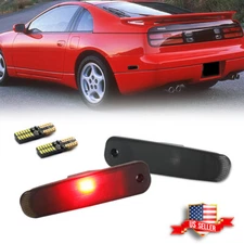 2x Smoked Rear Bumper Red LED Side Marker Lights For 1990-1996 Nissan 300ZX Z32