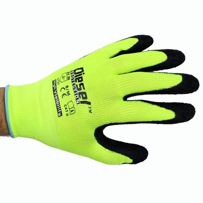 #ad 12 Pair Diesel Green Safety Gloves Latex Coated Grip Dirt Resistant Color $24.99