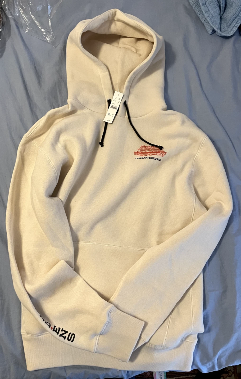 OFF WHITE Nuovo! Felpa con cappuccio Grundens x J Crew Natural Graphic $98. Made in USA