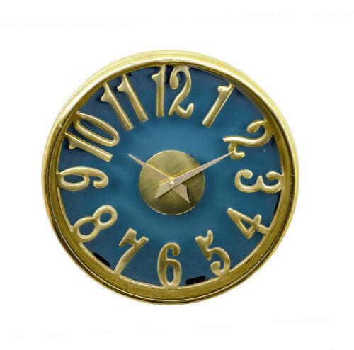 Blue Transparent Glass Gold Stainless Steel Wall Clock - Arabic Numerals