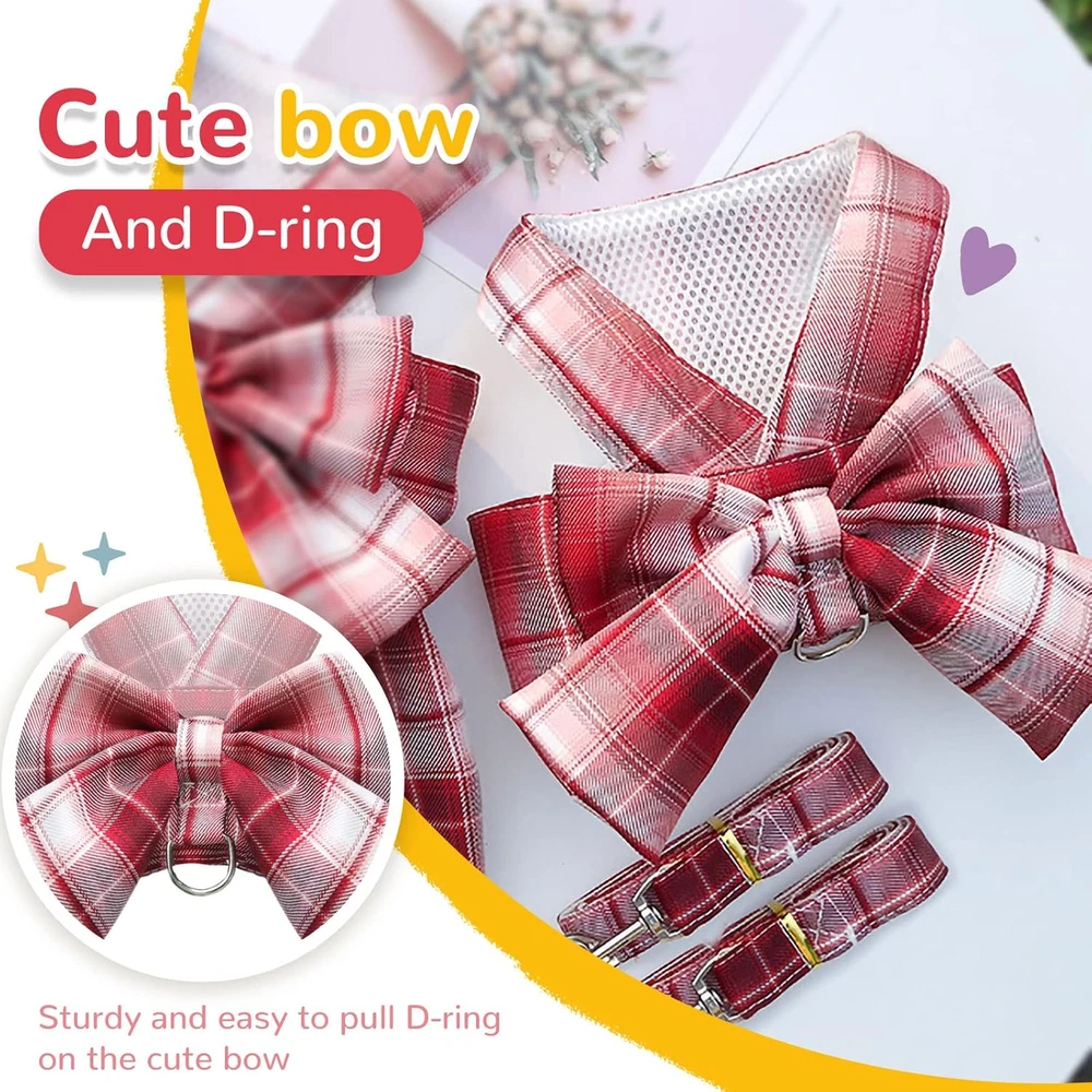 Dog Harness for Small Dogs with Bow Small Harness for Girl Dogs with D-Ring Soft