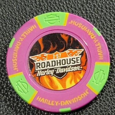 ROADHOUSE HD ~ ILLINOIS (Neon Pink/NGreen Full Color) Harley Davidson Poker Chip