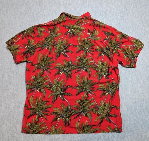 Camicia hawaiana vintage Paradise Found rossa taglia grande palme Honolulu Rayon - Foto 2 di 10
