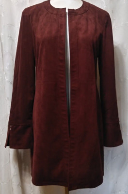 New THE LIMITED Size 6 Luxe Vegan Suede Open Front Duster Jacket $119 Chocolate
