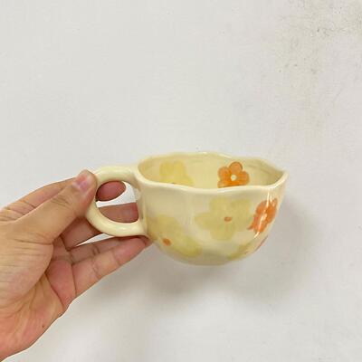 Teetasse unregelmäßige Blumenmilch Teetasse Kaffeebecher bequemer Griff handgeklemmt