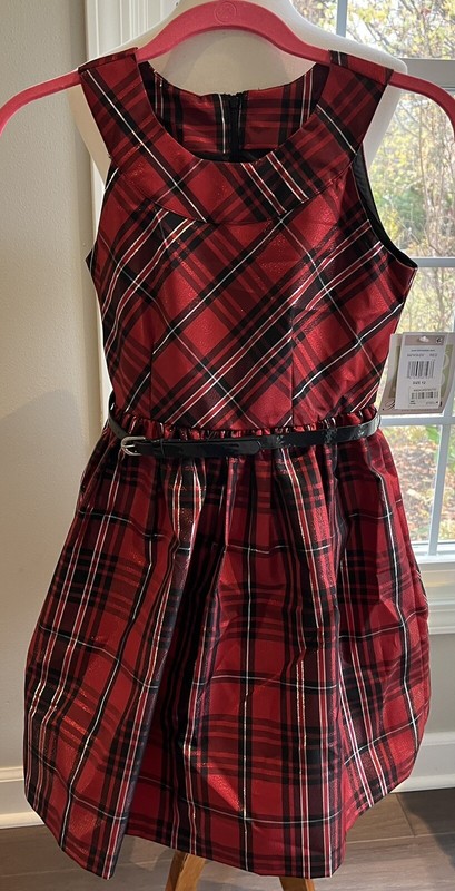 Bonnie Jean Big Girls Holiday Christmas Plaid Belted Dress Size 12-NWT