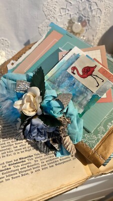 Junk Journal,  handmade , '' Sea'' hellblau, grün, beige 