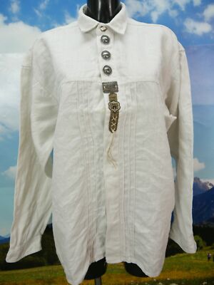 Size L costume shirt A. Hillebrand cream linen with embroidery and cord TH1847