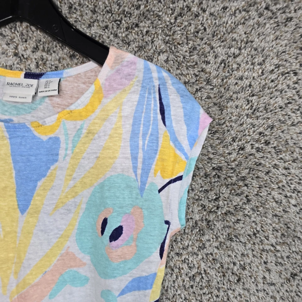 Rachel Zoe Top Womens Small Linen Blue Short Sleeve Scoop Neck Tee Casual - Image 2 of 4