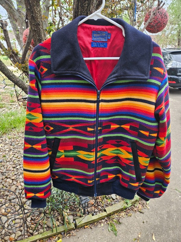 AMAZING VINTAGE UNISEX PENDLETON COLORFUL RAINBOW WESTERN BLANKET JACKET S M