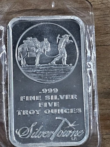 5 oz. SilverTowne Silver Bar - Trademark Prospector Design - 999 Fine