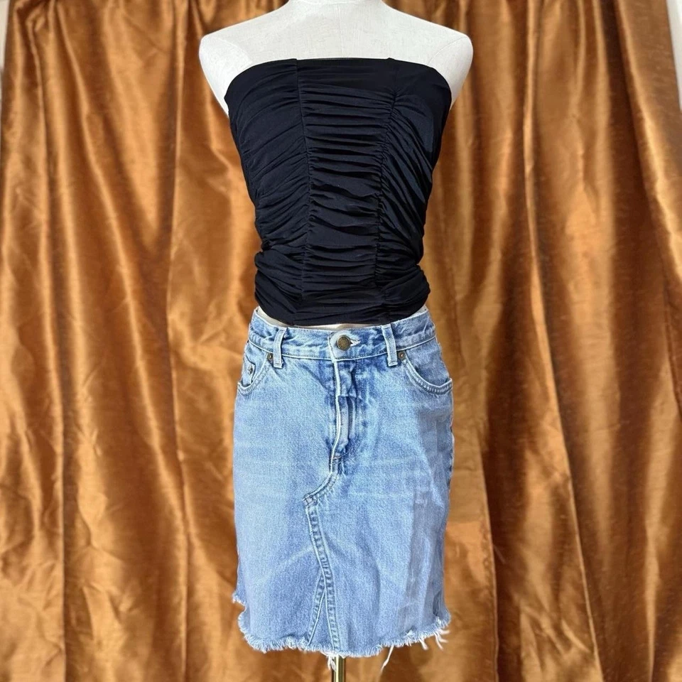 Mujer Marc Jacobs Distressed Ligero Lavado Denim Lápiz Mini Grunge Falda Pequeña Foto 3 de 4