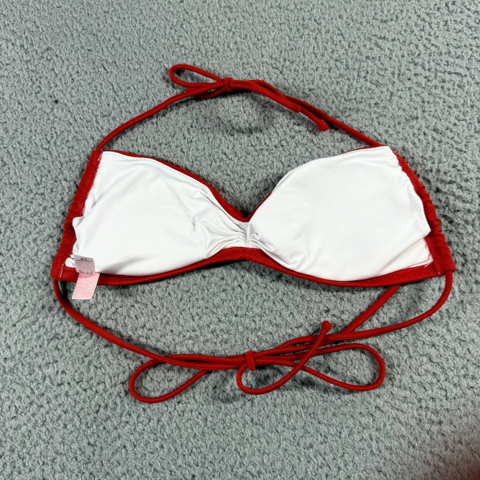 Top de bikini de natación forrado con almohadillas extraíbles halter acanalado talla XS rojo Victoria's Secret Foto 2 de 4