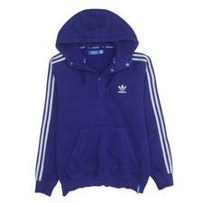Adidas Pullover Uomo Blu Felpa con Cappuccio Logo L Pile Abbigliamento Sportivo