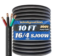 10 Feet 16/4 Sjoow Cable Cord 16 Awg 4 Conductor So Wire - 16 Gauge 4 Conductor