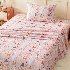 Twin Sheet Set Kids Girls 3-Piece Bed Toddler Soft Microfiber Cats Cute