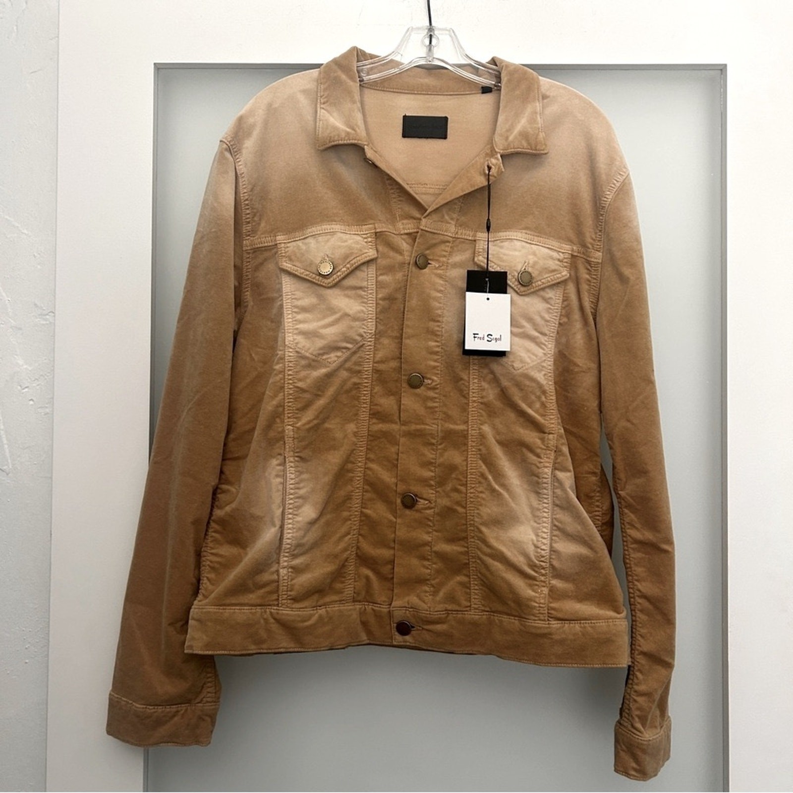 NEW $448 monfrere dean trucker jacket velvet biscotti gold XL - second product detail image