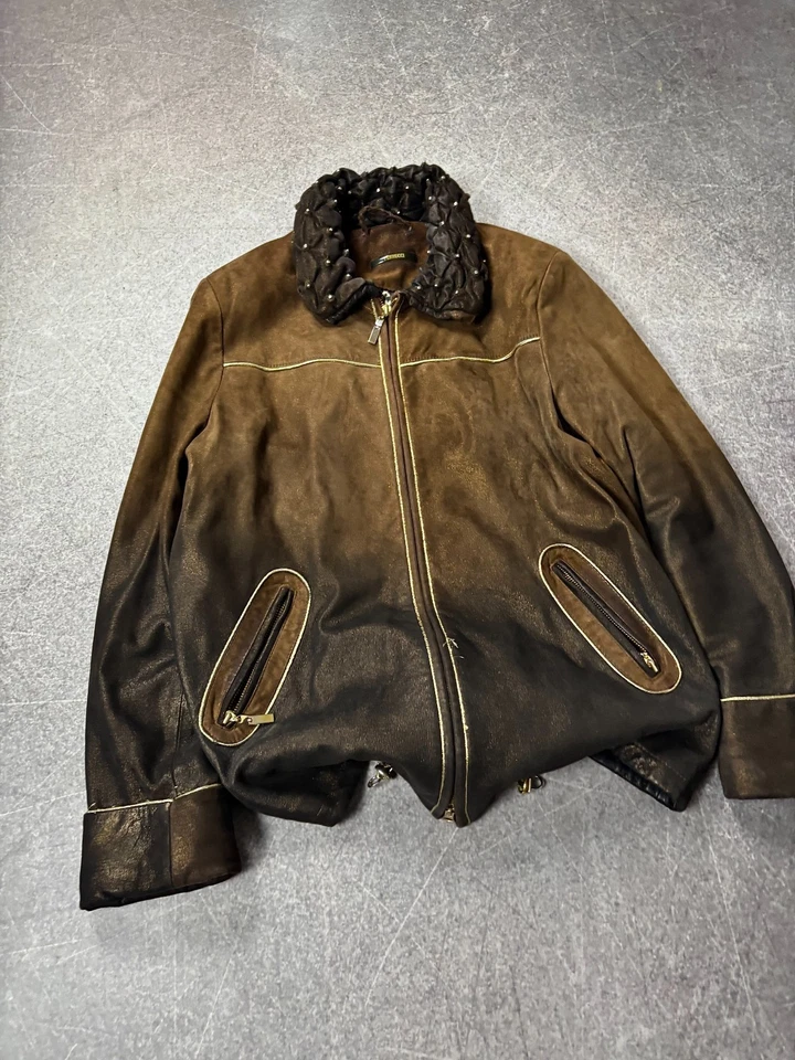 Chaqueta de cuero vintage Yohji Yamamoto estilo lavado desteñido al sol piel de cordero grande Foto 3 de 4