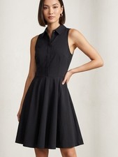 Express Black Sleeveless Collared Fit-and-Flare Mini Dress