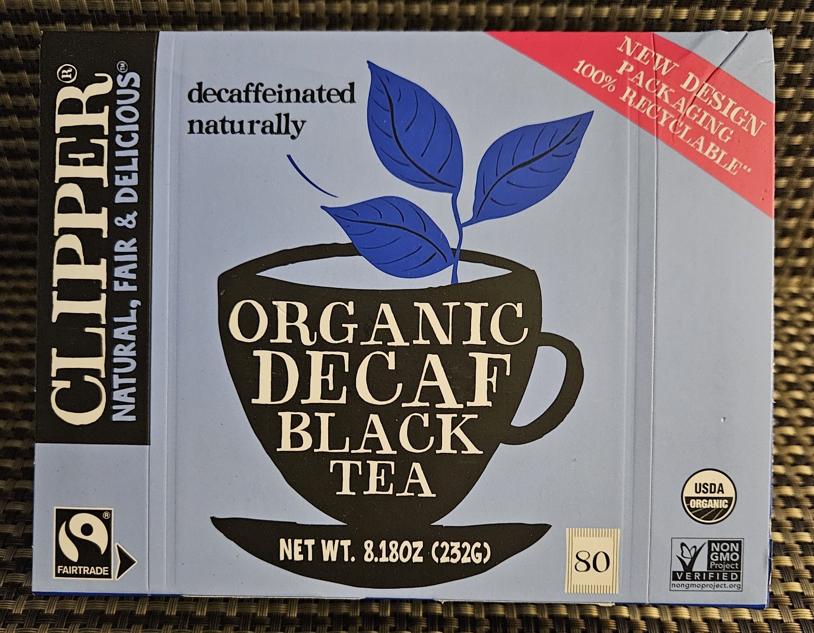 Fairtrade Organic Decaf Black Tea 80 Unbleached Plastic-free Bags
