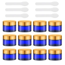 1 oz Round Cobalt Blue Glass Jar with Inner Liners and Gold Lid (12pcs)